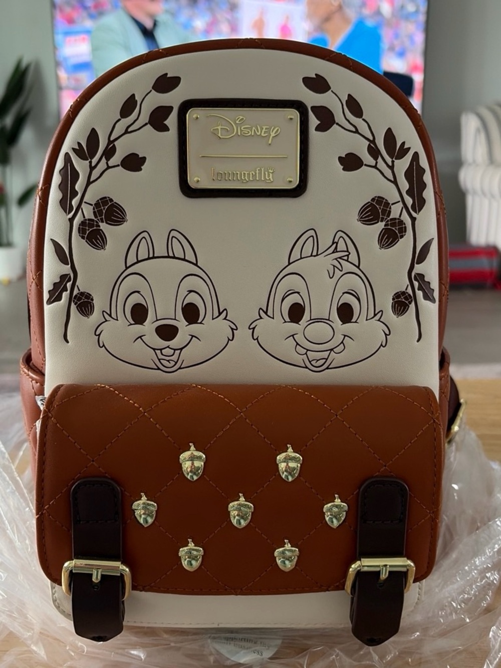 Loungefly Brown, Cream & Dark Brown Chip 'n' Dale Quilted Mini Backpack